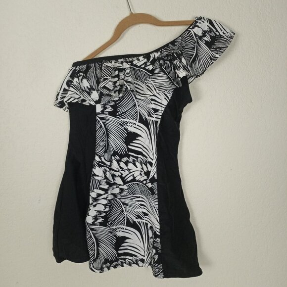 Sexy One Shoulder Swimdress Ruffle printed one piece Swimsuit M Medium - Picture 1 of 6